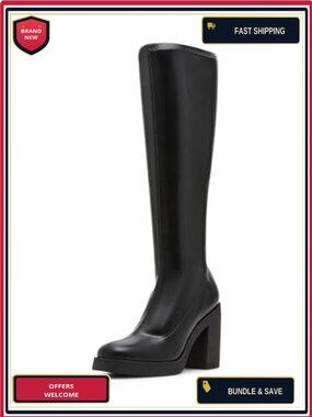 Knee High Equestrian Boots with Side Zipper - Block Heel
